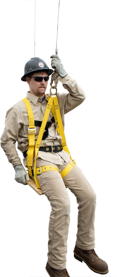 Worker Using FrenchCreek's 4754 Work Seat with Universal Sized Full Body Harness