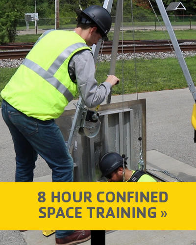 Worker Entering A Confined Space Using Confined Space Tripod
